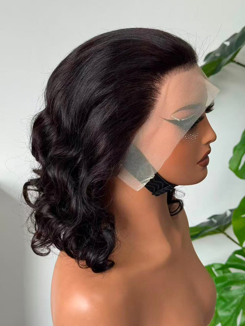 14 Inch Body Wave Super Drawn 13x4 Lace Front Wig - side view