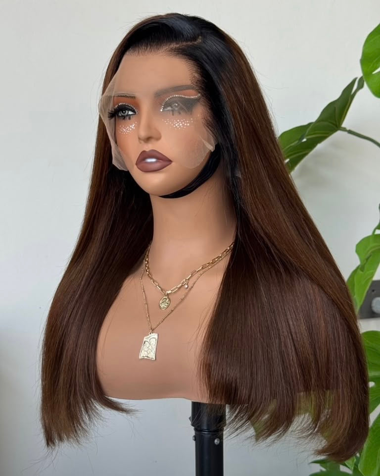 20 Inch Double Drawn 13x4 Vietnamese Straight Wig - Chocolate Brown side view